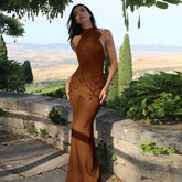 Halter Flower Backless Maxi Dress